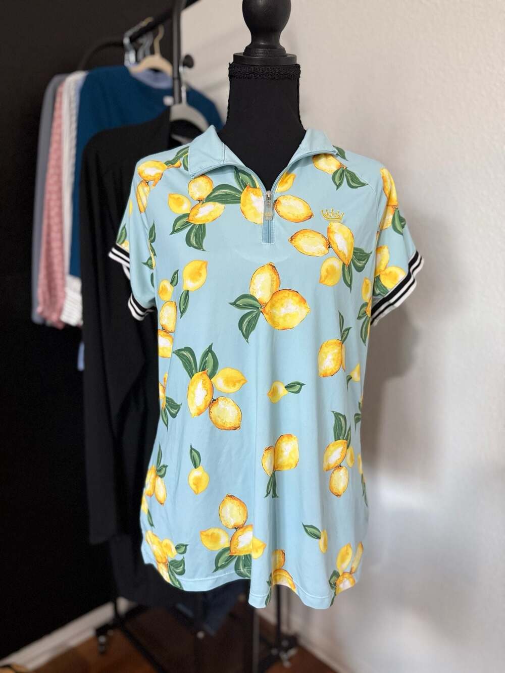 Kastel Denmark Lemon Print Short Sleeve 1/4 Zip Golf Shirt